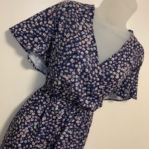 Deep V-neck Ruffle Hem Flare Dress